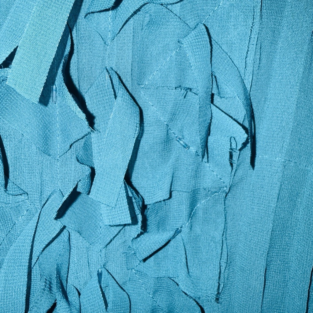 Notations Teal Ruffle Blouse M Sheer Crinkle Texture Bell Sleeve Y2K Fairycore - Picture 8 of 9